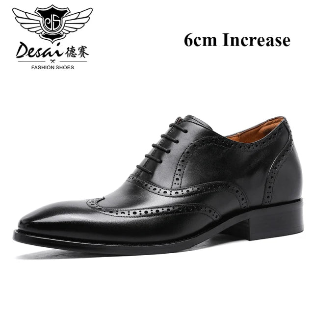 Desai Block Men's Shoes With Elevated Height Inside Business Dress Leather Shoes Men's Pointed Carved British Groom Shoe