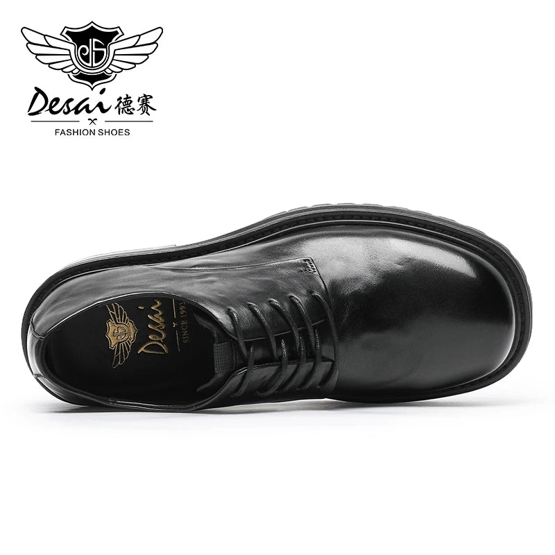 DESAI Full Grain Leather Men Shoes Genuine Leather Luxury Brand Derby Breathable 2023 New Arrival Fashion Designer Thick Bottom