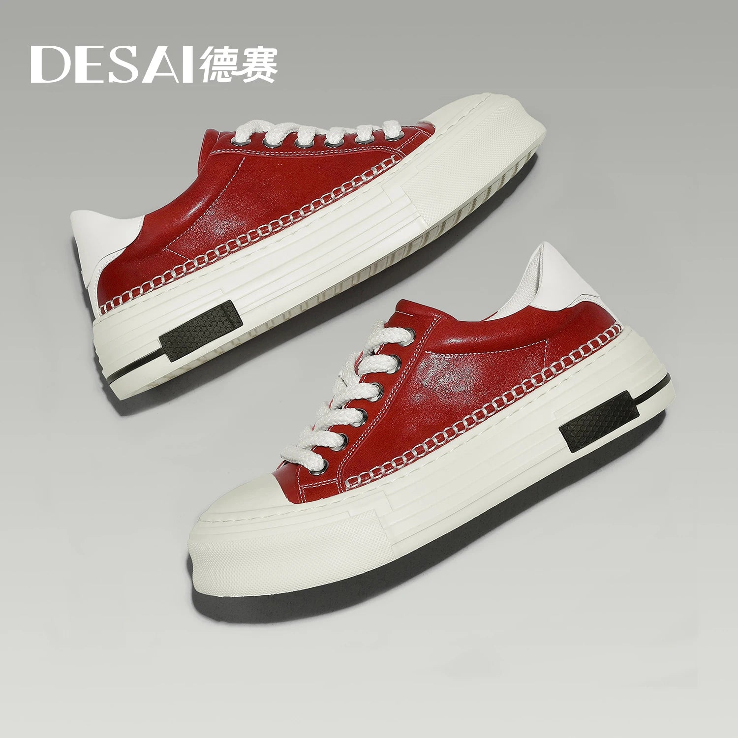 DESAI Breathable leisure shoes thick-soled high-top men's shoes versatile genuine leather white shoes for men