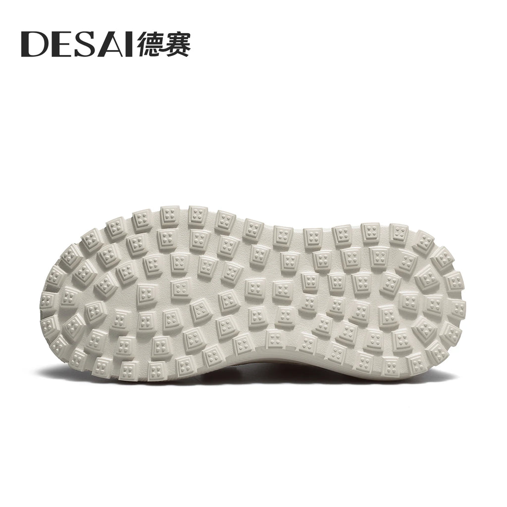 DESAI Breathable mesh shell toe knitted mesh shoes with no laces thick sole heightening casual men's shoes
