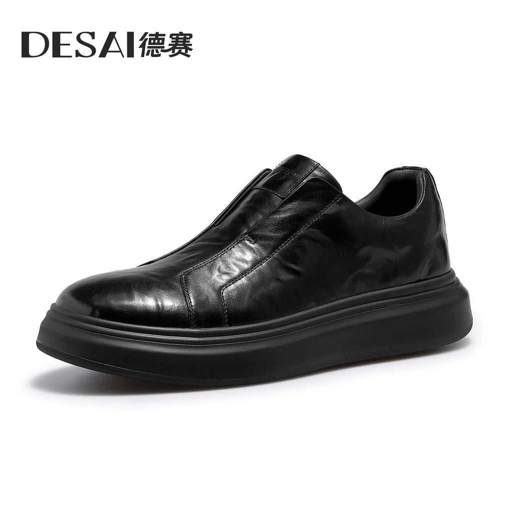 Desai [Lazy man's slip-on lace-free] winter men's shoes leather casual board shoes warm sports walking shoes men