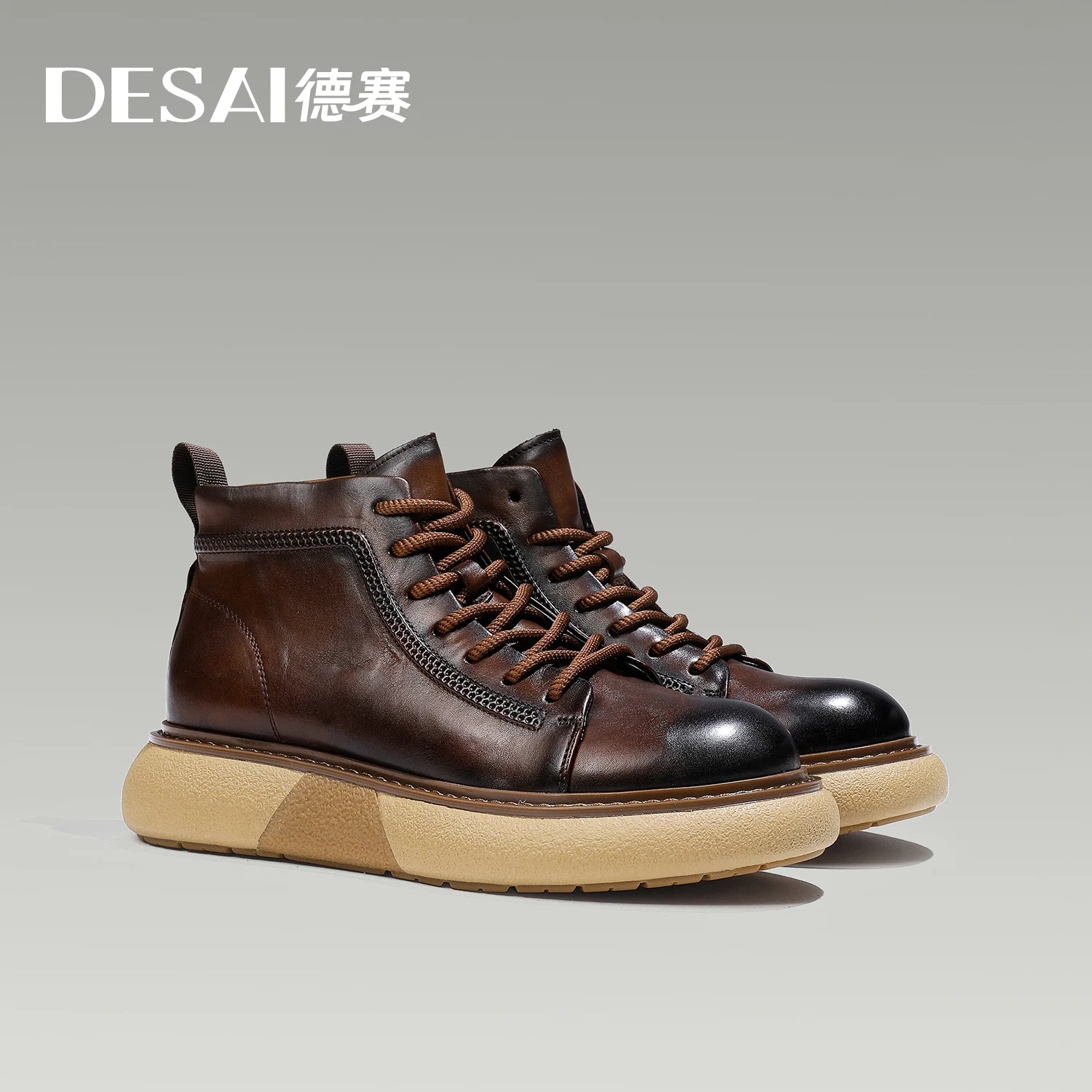 DESAI Mens Winter New Genuine Leather Boots Non-Slip Heels Fashion Men's Work Shoes Outdoor Warm Boots Thick Bottom Gifts