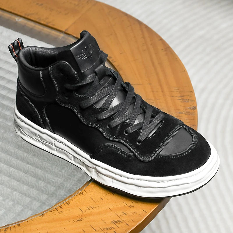 DESAI Brand Full Grain Leather Mens Shoes Casual Breathable Fashion Outdoor High Tops 2023 Warm Add Fur New