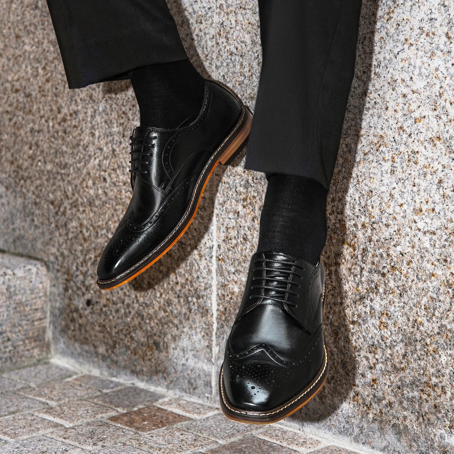 DESAI genuine leather business formal Derby shoes thick soled height increasing leisure shoes brogue carved handmade men's shoes