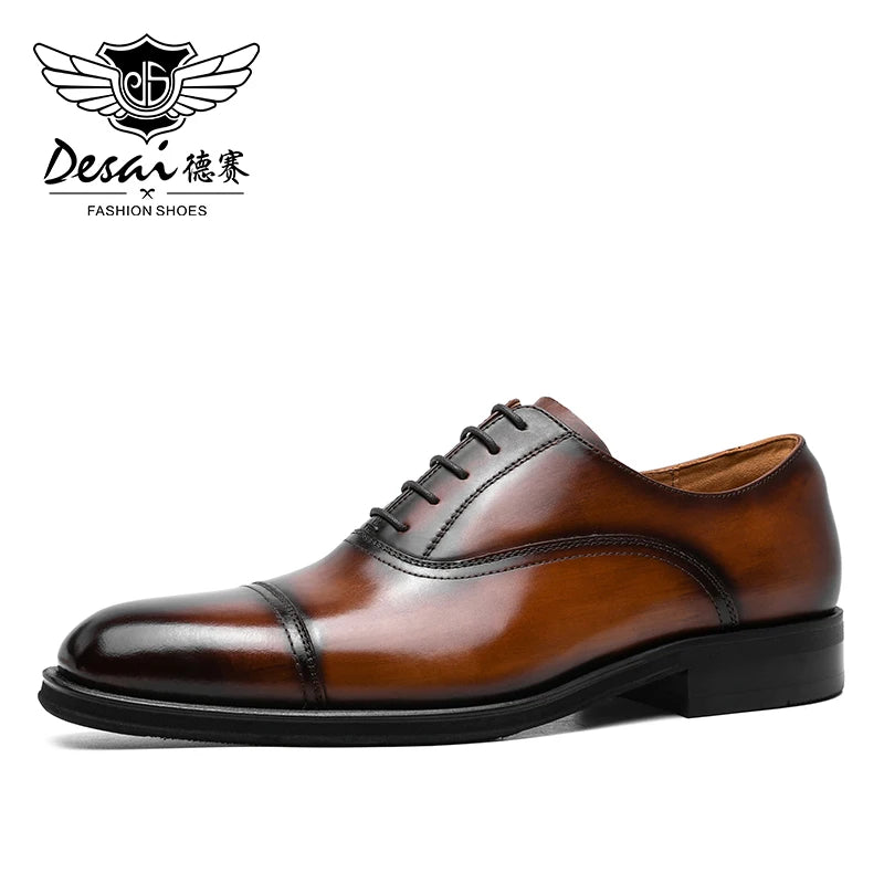 DESAI Handmade genuine leather business formal British Oxford men's shoes for high-end banquets, groom's wedding shoes.