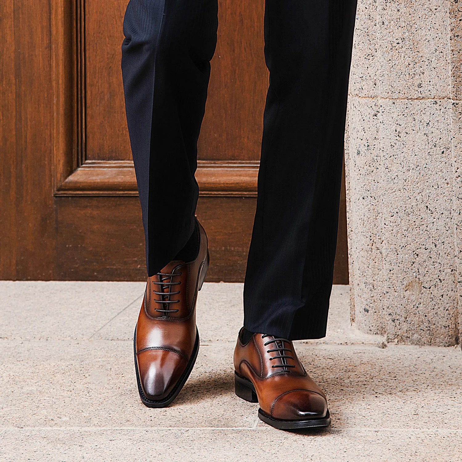 DESAI cap toe Handmade Men's Shoes Business Dress Leather Shoes Men's Pointed Oxford Raised Leather  Shoe