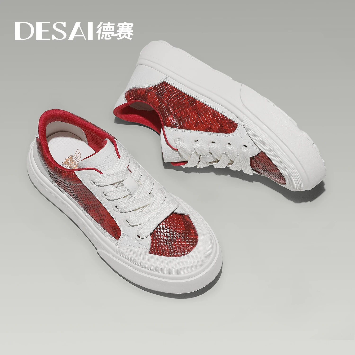 DESAI Leather lightweight casual shoes for men; breathable white shoes