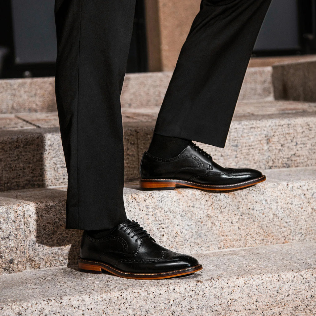 DESAI genuine leather business formal Derby shoes thick soled height increasing leisure shoes brogue carved handmade men's shoes